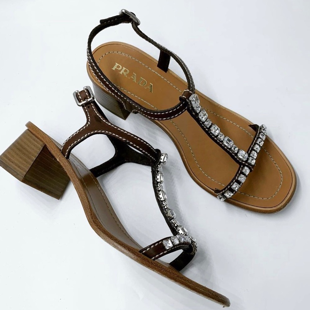 Prada Leather Rhinestone Sandals - Picture 2 of 3